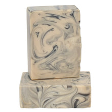 Load image into Gallery viewer, Patchouli Vanilla bar soap cream with black swirls. Skin Joy Soap Murfreesboro Tennessee