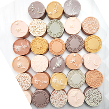 Load image into Gallery viewer, Round botanical soaps in shades of pink green purple and yellow. Fragrance Free Natural Soaps