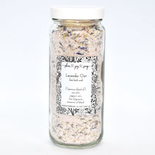 Load image into Gallery viewer, Lavender Botanical Bath Salt Soak in glass jar. Lavender Oat Bath Soak is a gentle blend of sea salts and colloidal oats. This best selling scent is the same lovely fragrance as our soap supreme bar “Lavender Sage” - top notes of rosemary and thyme, heart notes of lavender and sage, and base notes of powder and musk, this essential oil fragrance oil blend is a classic clean herbaceous dream. Skin Joy Soap Murfreesboro Tennessee