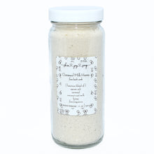 Load image into Gallery viewer, Creamy white bath salt soak in glass jar. Oatmeal Milk and Honey Bath Soak in 12 oz glass jar. Skin Joy Soap Murfreesboro Tennessee