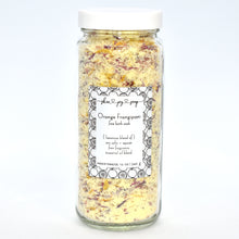 Load image into Gallery viewer, Orange Frangipani Bath Soak is a gentle blend of sea salts, epsom salt and fine fragrance. This citrus floral is a limited edition blend of sweet orange essential oil and floral frangipani.