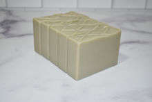 Load image into Gallery viewer, Sea clay green bar soap with textured top. Handcrafted Natural Soap: Rosemary Mint bar is formulated of nourishing botanical oils infused with luxurious silk amino acids and sea clay, scented with an essential oil fragrance oil blend. The fragrance profile is earthy and fresh with clean notes of mint and herbaceous notes of rosemary, compare to Aveda soap. Skin Joy Soap Murfreesboro Tennessee