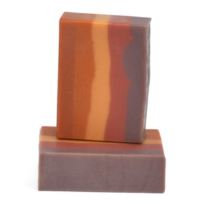 Autumn Equinox Bar Soap layers of red, yellow and purple clays