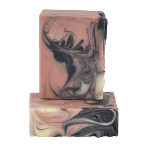 Rose clay pink and activated charcoal black swirled artisan natural soap bar