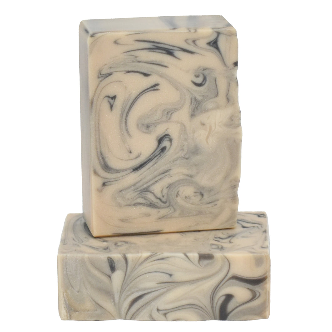 Patchouli Vanilla bar soap cream with black swirls.  Skin Joy Soap Murfreesboro Tennessee