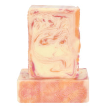 Load image into Gallery viewer, Ivory, pink and orange swirled artisan bar soaps with lace impression top.  Handcrafted Luxury Natural Soap: Grapefruit Tangerine Soap Supreme is formulated of nourishing botanical oils and cocoa butter, infused with organic coconut milk and luxurious silk fibers.  This bright citrus scent smells of ruby grapefruits, juicy tangerines, and joyful positivity.  Skin Joy Soap Murfreesboro Tennessee    
