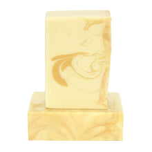 Load image into Gallery viewer, Creamy yellow swirled artisan soap bars.  Handmade Natural Soap: Honeysuckle Soap Supreme bar is formulated of nourishing botanical oils and luxurious cocoa butter infused with gentle calendula extract, creamy organic coconut milk and fine silk fibers.  Skin Joy Soap Murfreesboro Tennessee
