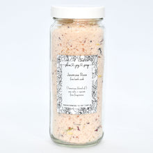 Load image into Gallery viewer, Jasmine Rose Bath Soak is a gentle blend of sea salts, epsom salt and fine fragrance.  This classic scent has a companion soap bar that is a customer-favorite; Jasmine Rose is a sweet, floral fragrance with notes of jasmine and rose. 
