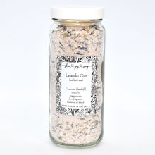 Load image into Gallery viewer, Lavender Botanical Bath Salt Soak in glass jar.  Lavender Oat Bath Soak is a gentle blend of sea salts and colloidal oats.  This best selling scent is the same lovely fragrance as our soap supreme bar “Lavender Sage” -  top notes of rosemary and thyme, heart notes of lavender and sage, and base notes of powder and musk, this essential oil fragrance oil blend is a classic clean herbaceous dream.   Skin Joy Soap Murfreesboro Tennessee
