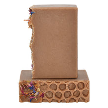 Load image into Gallery viewer, Honey gold bar soap with wildflower botanicals.  Handcrafted Natural Soap:, Local Honey&#39;s fragrance profile is sweet and an oh so yummy traditional honey scent – you may even be tempted to lick your bar, but of course we advise against it.  Local Honey Joy Bar is formulated of nourishing botanical oils and organic coconut milk infused with turmeric, luxurious silk fibers and 100% pure dark wildflower honey made right here in Tennessee. Skin Joy Soap Murfreesboro Tennessee
