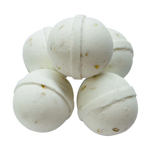 Creamy white bath bombs with oats.  A luxuriously crafted treat, Oatmeal Milk and Honey is sweet and warm and THE house favorite.
