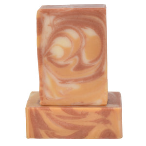 Red and yellow brazilian clay swirled artisan natural sandalwood soap